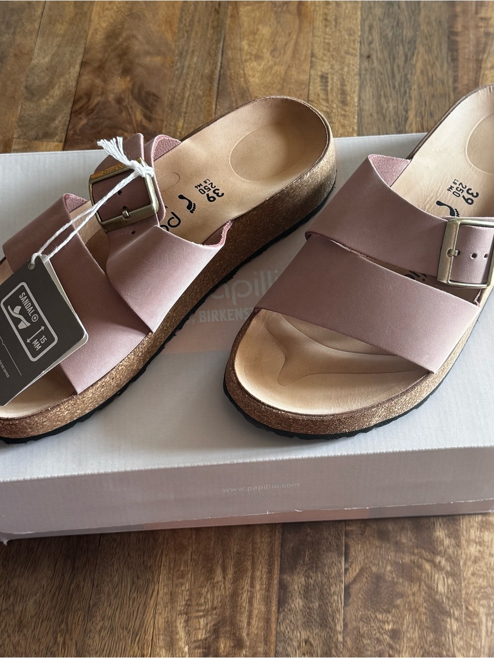 Women's Birkenstock Blush Slide Sandals with Cork Platform and Adjustable Buckle